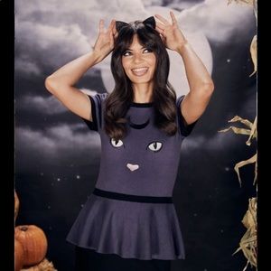 ModCloth x Collectif Cat Smize Knit Top Gray Cat Eyes Size 10 US Halloween